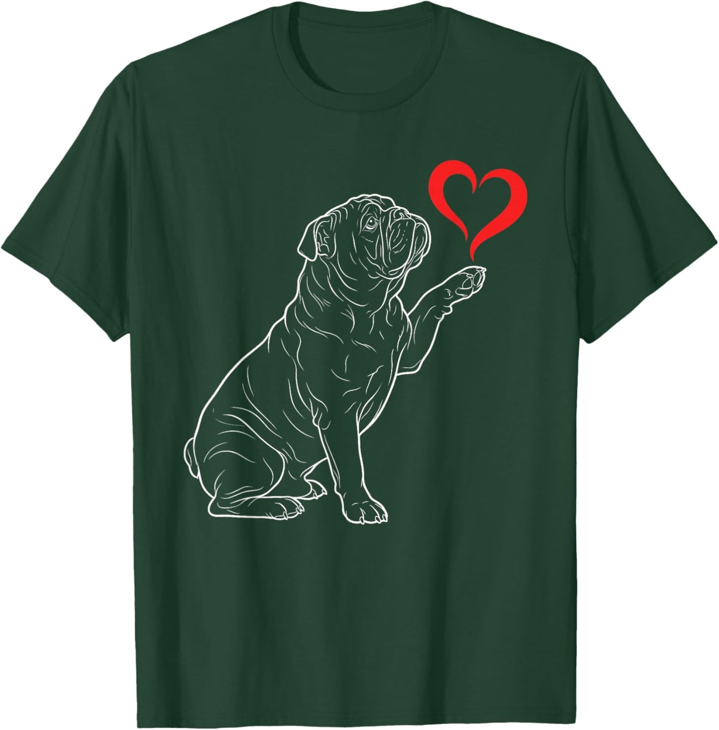 English Bulldog Dog Art Holding Heart Valentines T-Shirt - T-Shirt | Forest