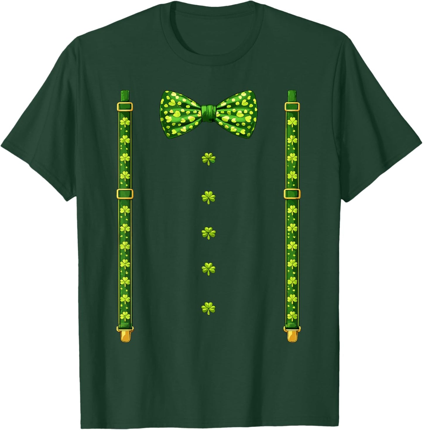 Bow Tie Suspenders Green Shamrocks St Patricks Day Costume T-Shirt - T-Shirt | Forest