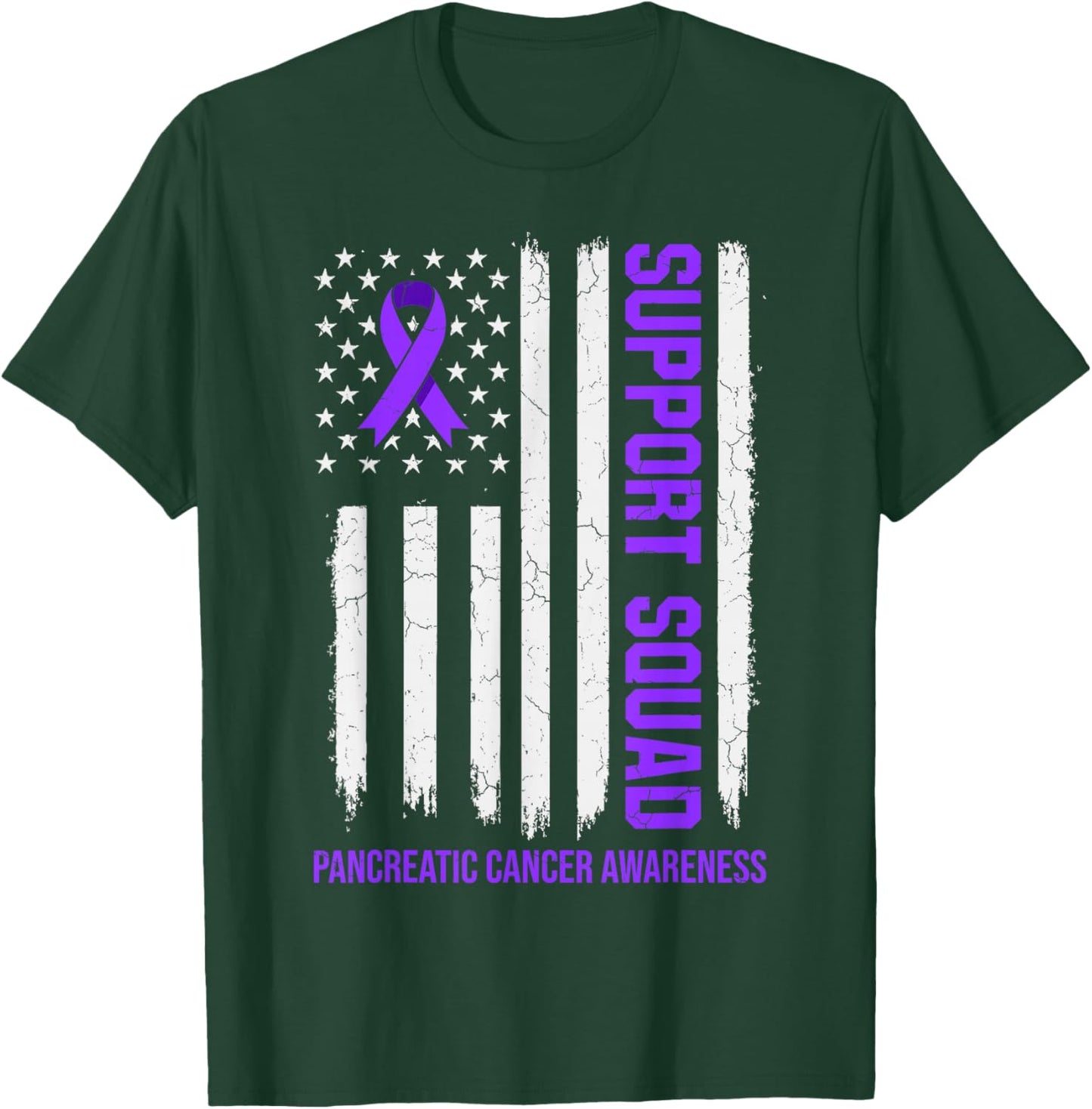 Support Squad USA Flag Pancreatic Cancer Month Awareness T-Shirt - T-Shirt | Forest