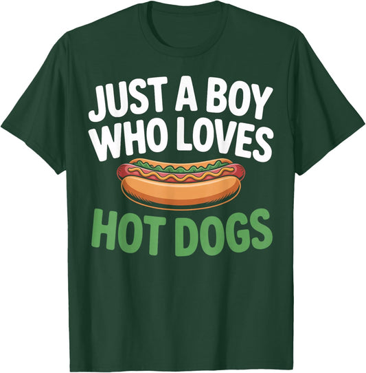 Hot Dog Aficionado Just A Boy Who Loves Hot Dogs Food Snack T-Shirt - T-Shirt | Forest