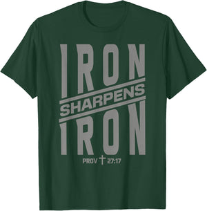 Proverbs 27:17 Iron Sharpens Iron Bible Scripture Gym T-Shirt - T-Shirt | Forest