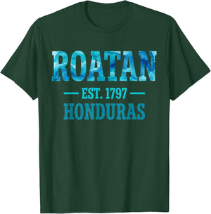 Roatan Est 1797 Honduras Blue Watercolor T-Shirt - T-Shirt | Forest