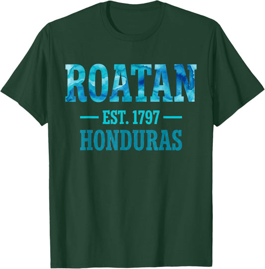 Roatan Est 1797 Honduras Blue Watercolor T-Shirt - T-Shirt | Forest