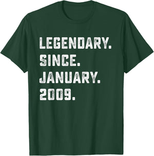 17th Birthday Gift Legendary Since January 2009 17 Yrs Old T-Shirt - T-Shirt | Forest