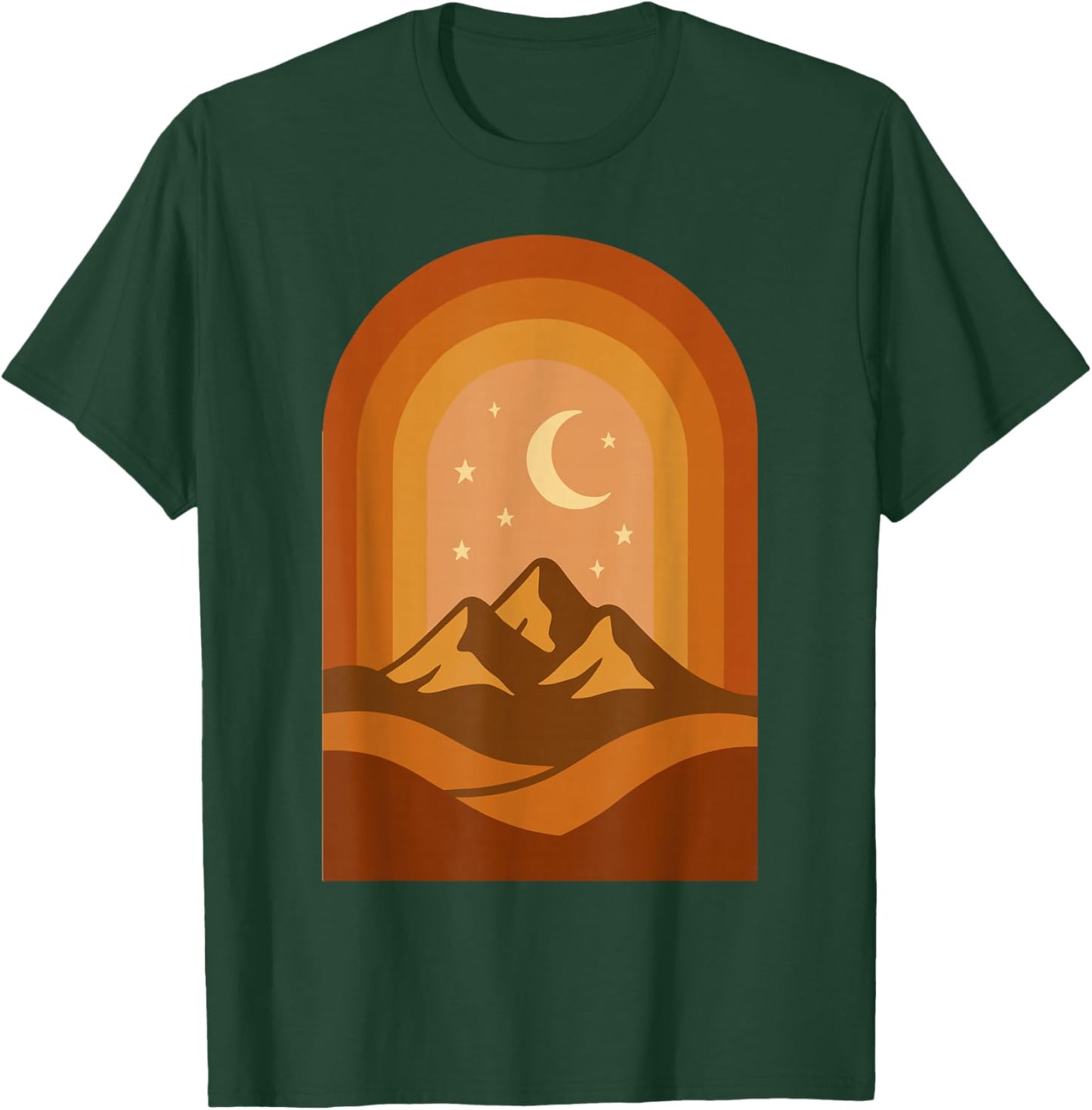 Retro Desert Mountains with Crescent Moon and Stars T-Shirt - T-Shirt | Forest