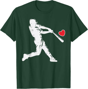 Valentines Day Baseball Batter Silhouette Heart Men Boys Kid T-Shirt - T-Shirt | Forest