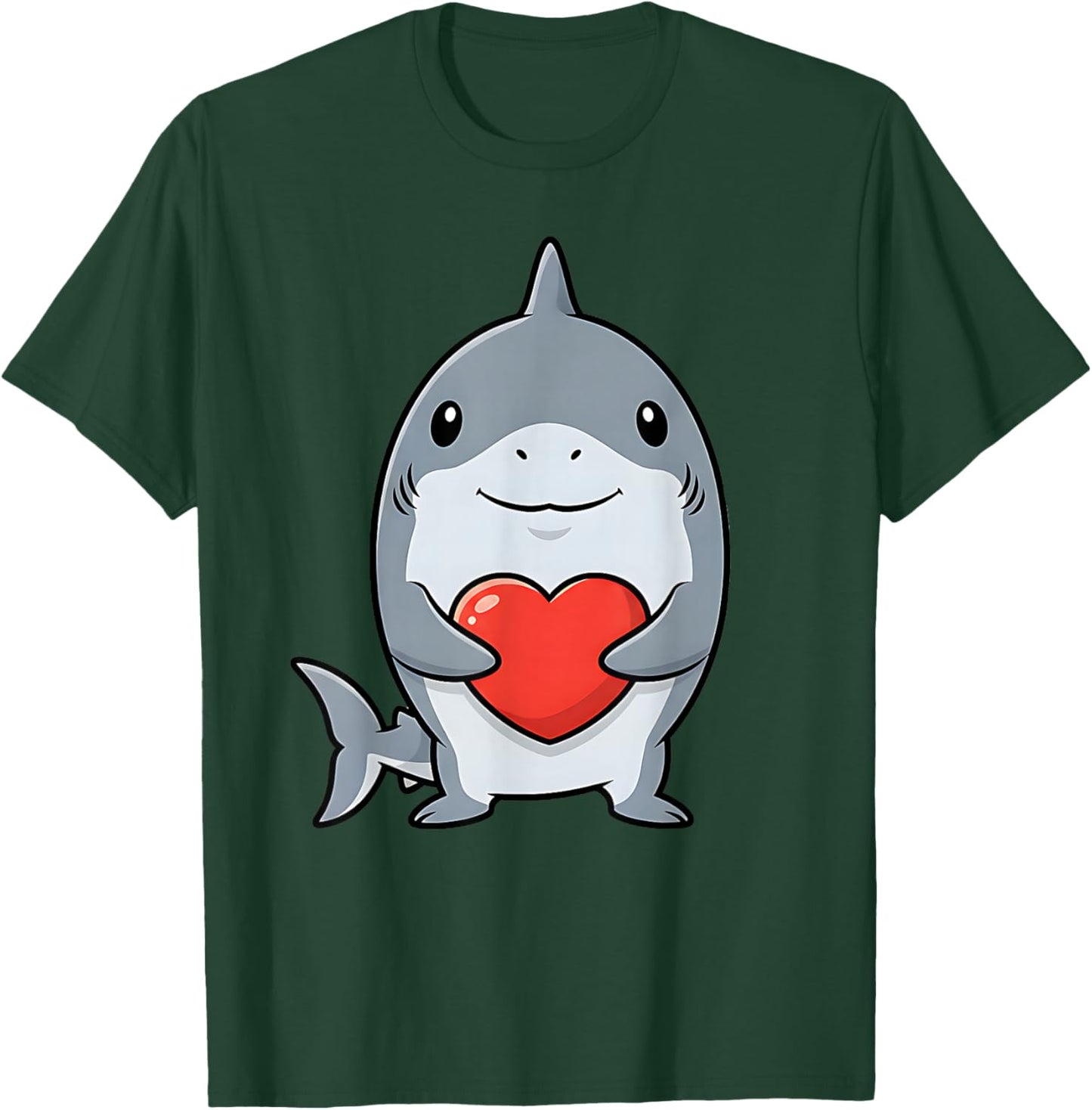 Valentines Day Cute Shark Holding Heart Animal Kids T-Shirt - T-Shirt | Forest