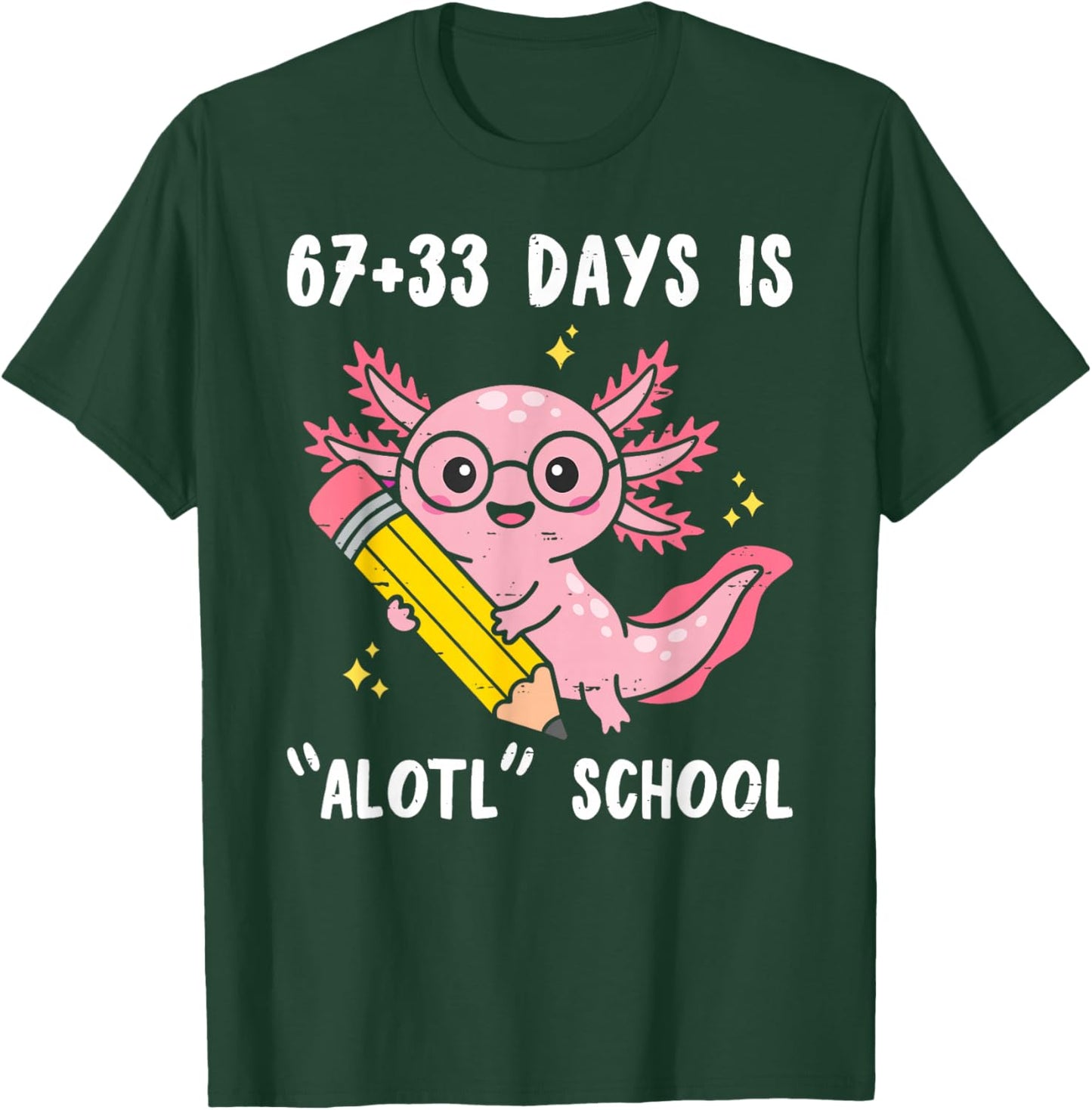67+33 Days is Alotl School Axolotl 100 Days of School Kids T-Shirt - T-Shirt | Forest