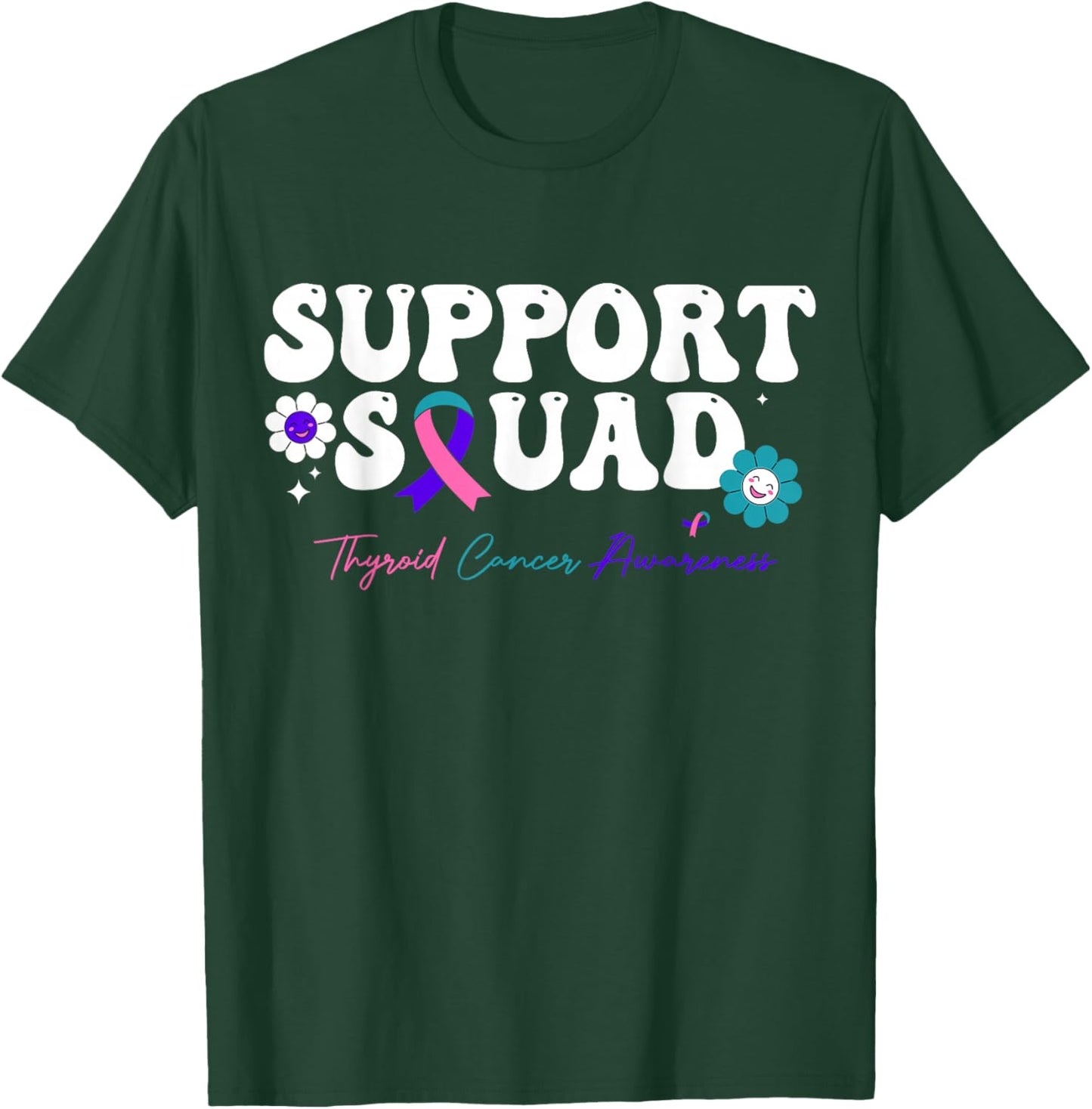 Groovy Support Squad Thyroid Cancer Awareness Hope Ribbon T-Shirt - T-Shirt | Forest