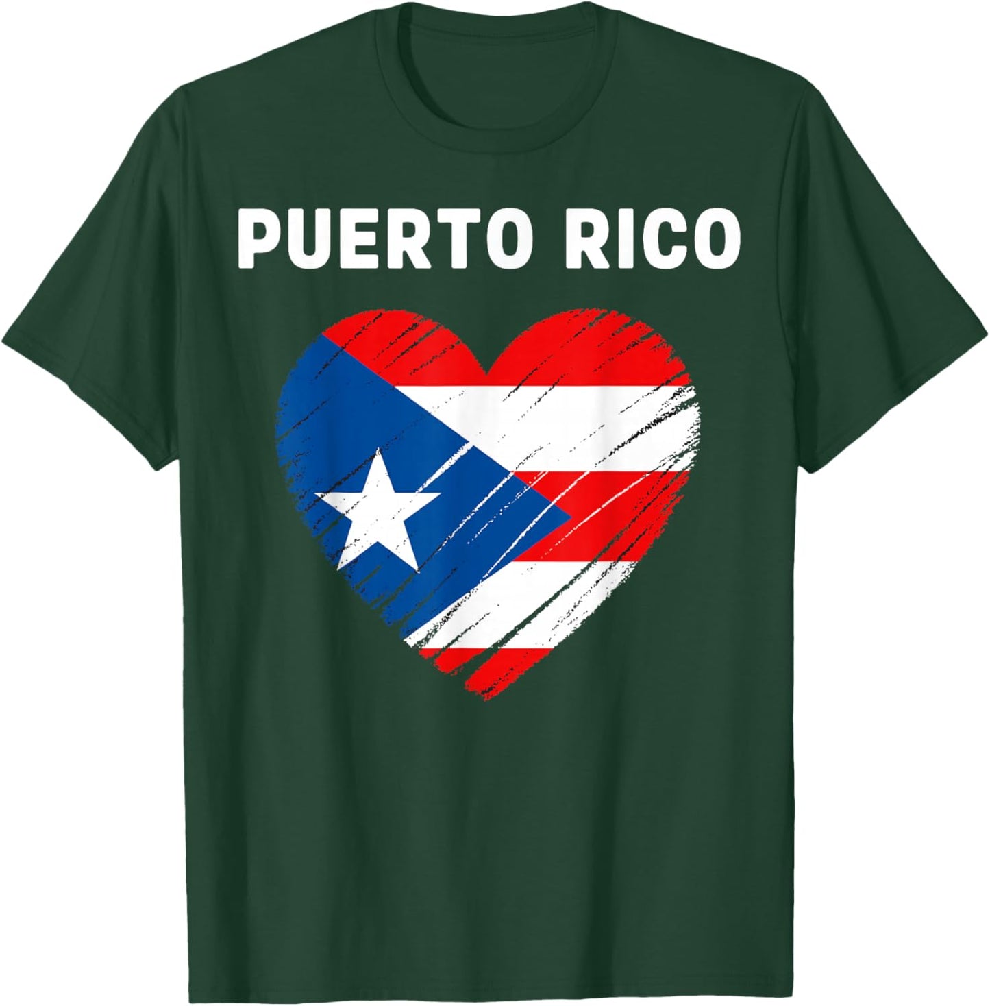 Puerto Rico Flag Heart Distressed Patriotic Pride Design T-Shirt - T-Shirt | Forest