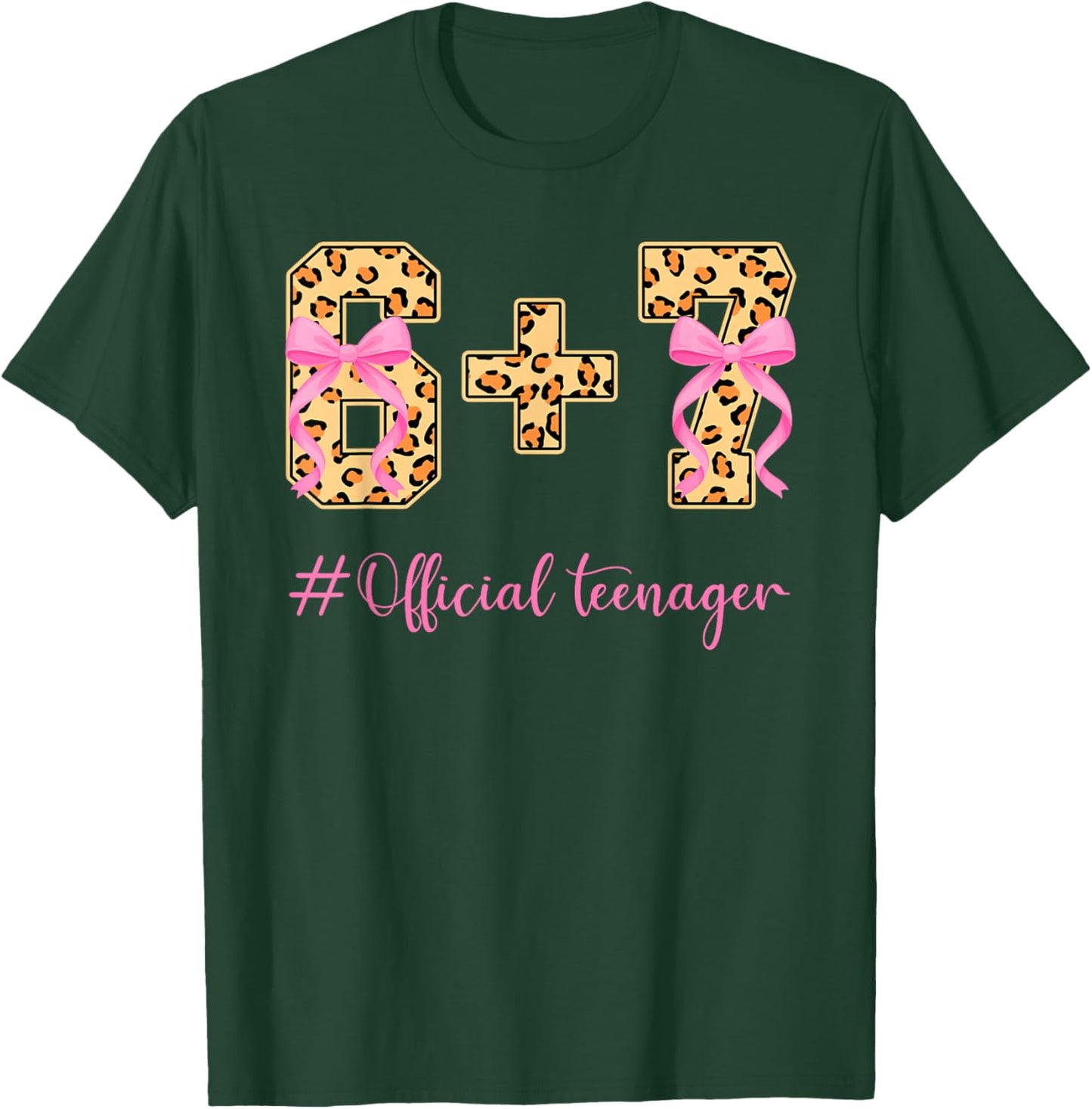 13th Birthday Girl Pink Coquette Bow Leopard 6+7 Year Old T-Shirt - T-Shirt | Forest