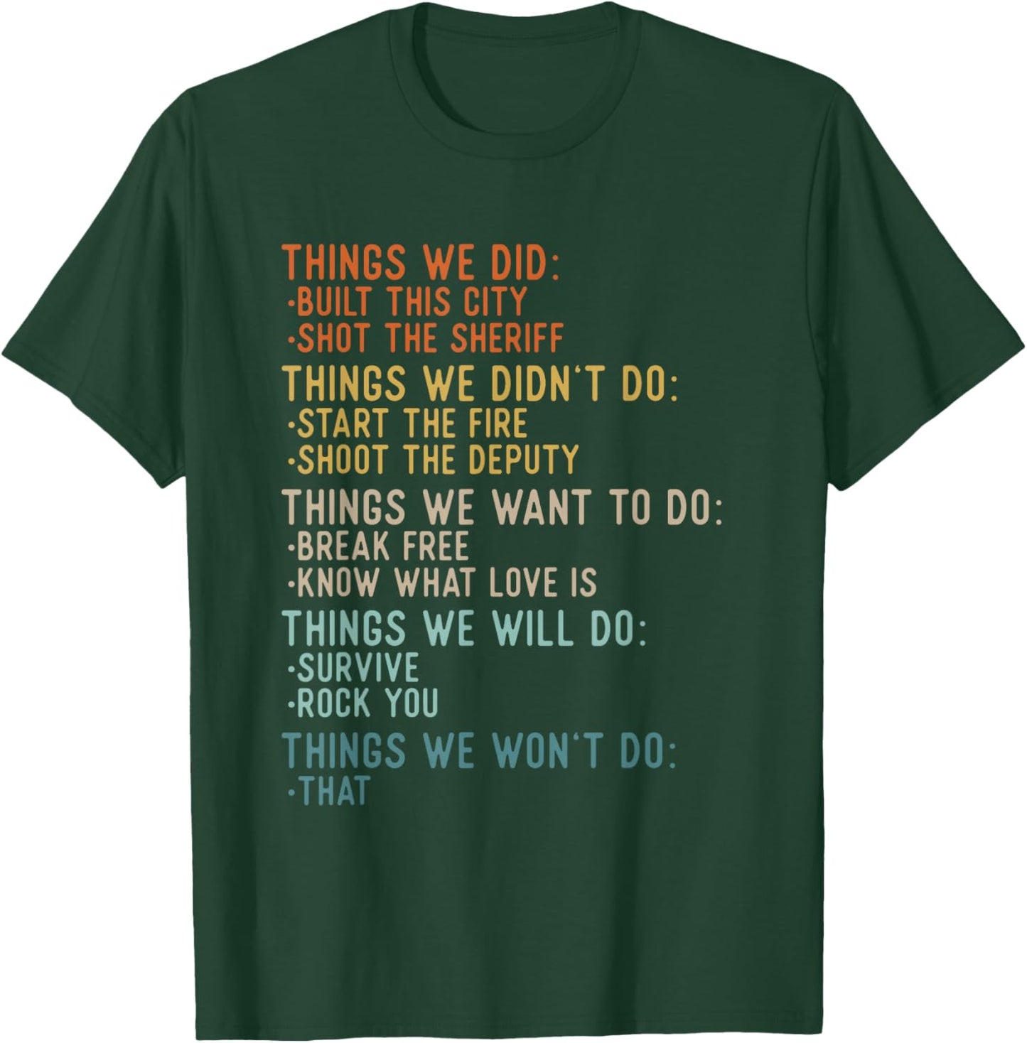 Things We Did Sarcastic Music Checklist Classic Song Lyrics T-Shirt - T-Shirt | Forest