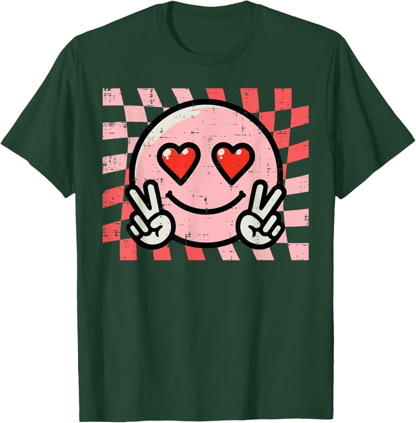 Valentines Day Face Peace Retro Groovy Women Men Kids T-Shirt - T-Shirt | Forest