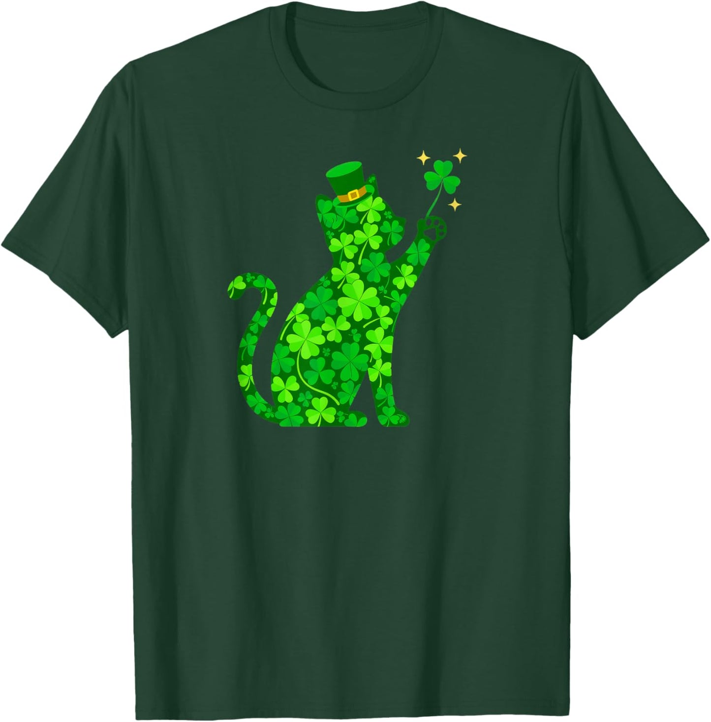 Shamrock Cat Graphic Saint Patrick Day Cat T-Shirt - T-Shirt | Forest