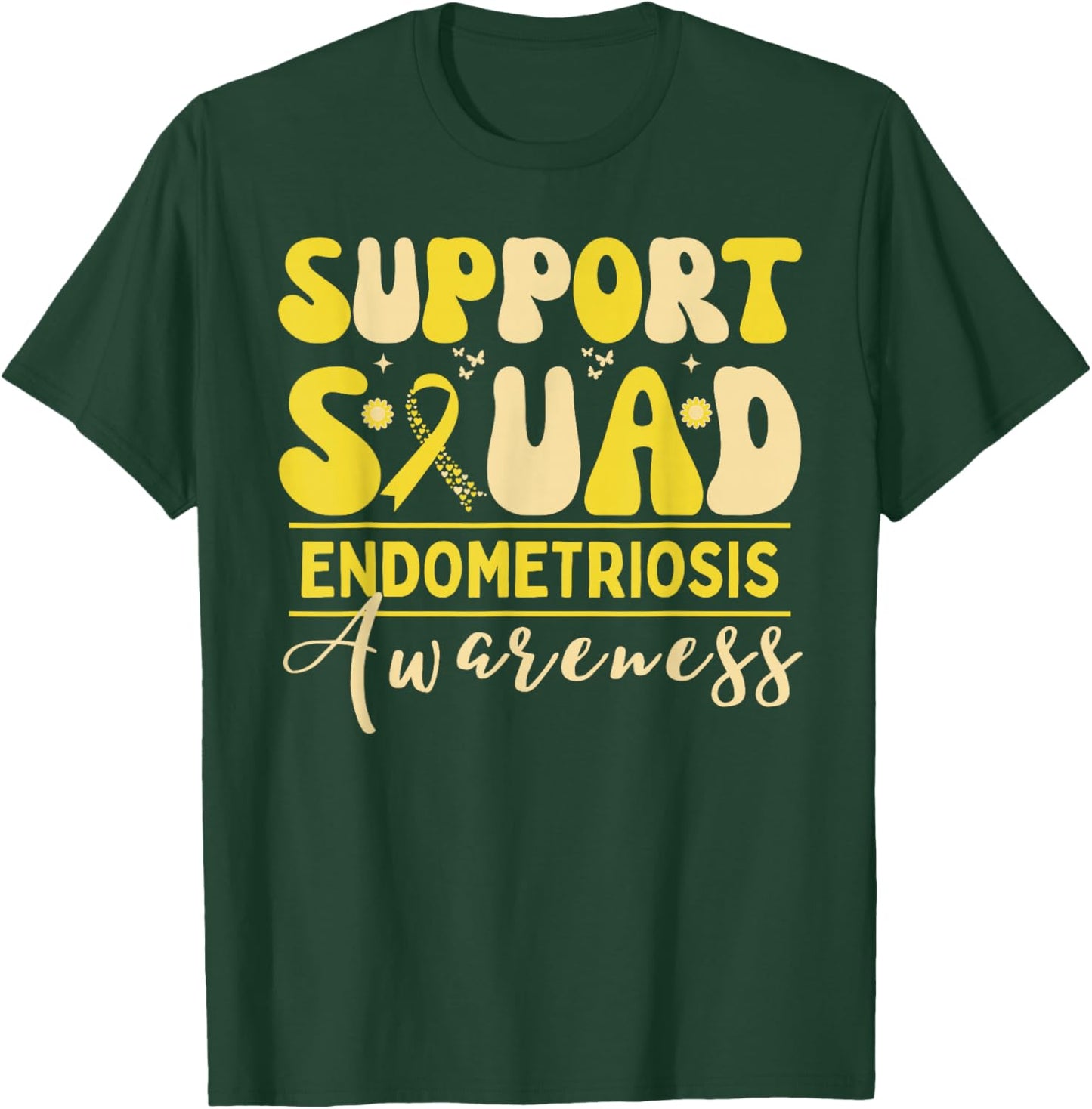 Support Squad Endometriosis Awareness Heart Yellow Ribbon T-Shirt - T-Shirt | Forest