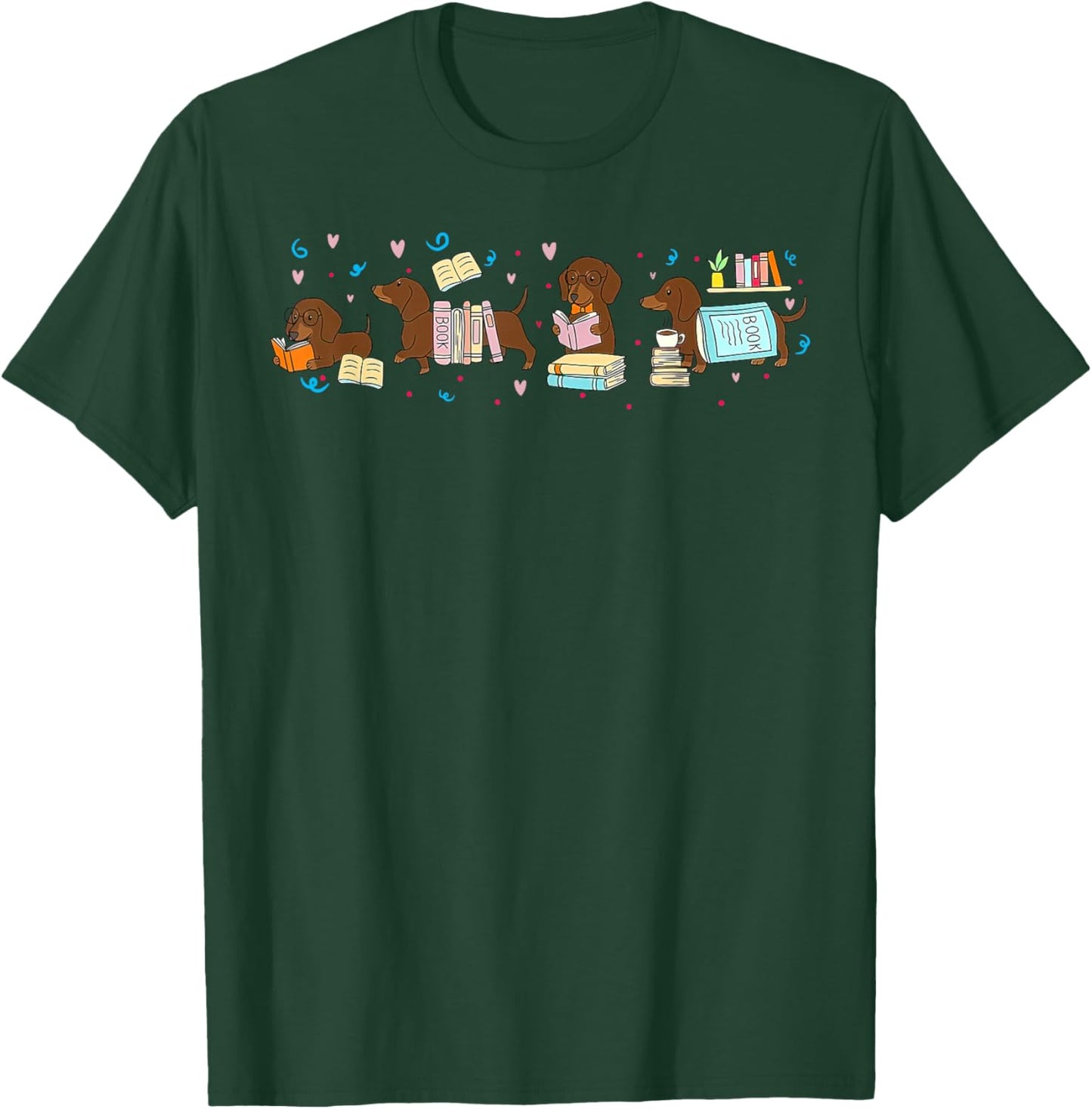 Cute Dachshund Book Reading Wiener Dog Bookish Librarian T-Shirt - T-Shirt | Forest