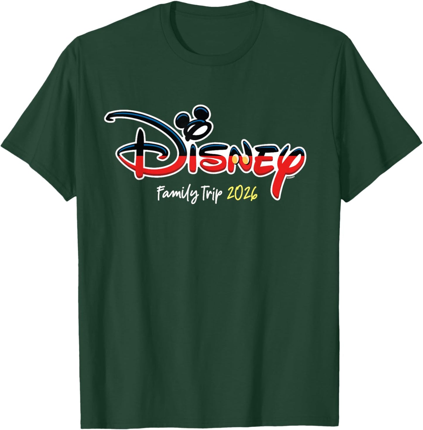 Disney Mickey Mouse Script Logo Family Trip 2026 Vacation T-Shirt - T-Shirt | Forest