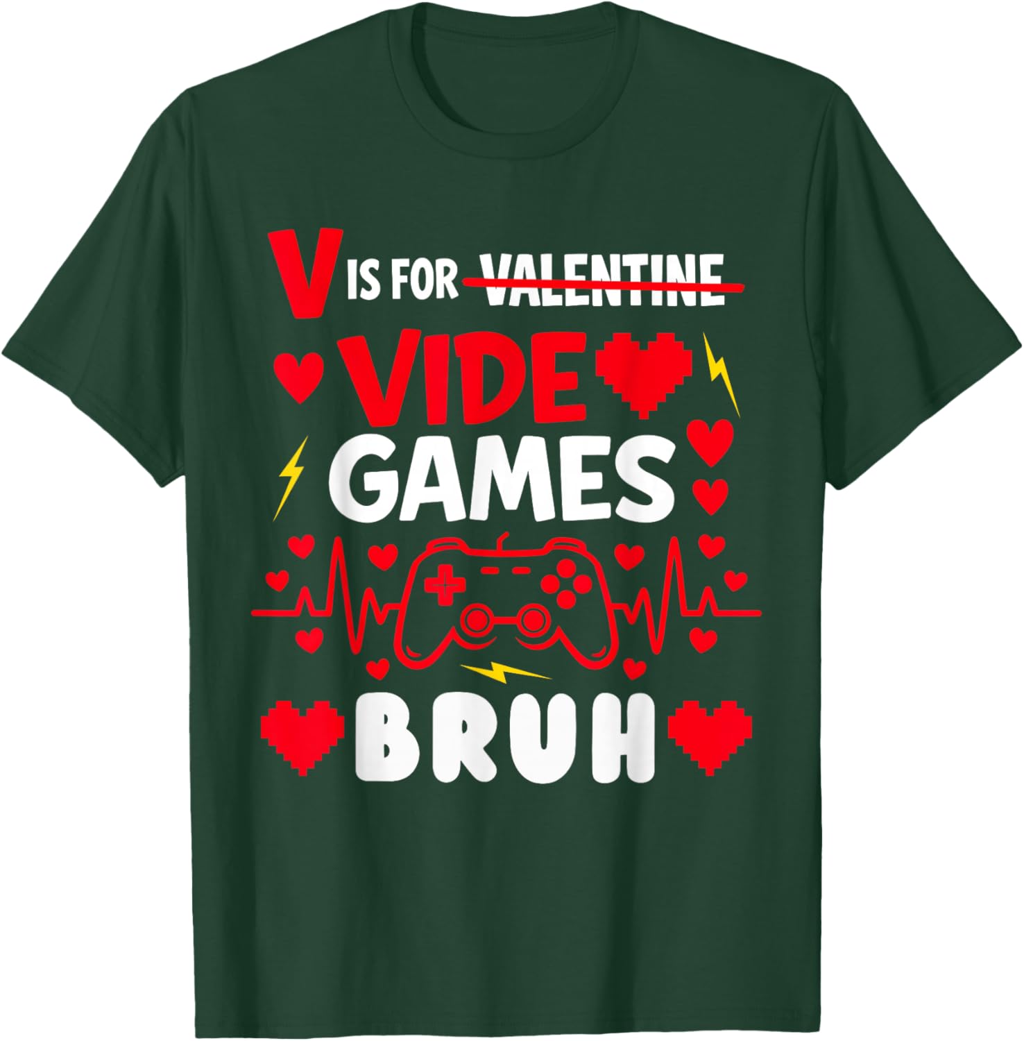 V is for Video Games for Boy Men Kid Funny Gamer Valentines T-Shirt - T-Shirt | Forest