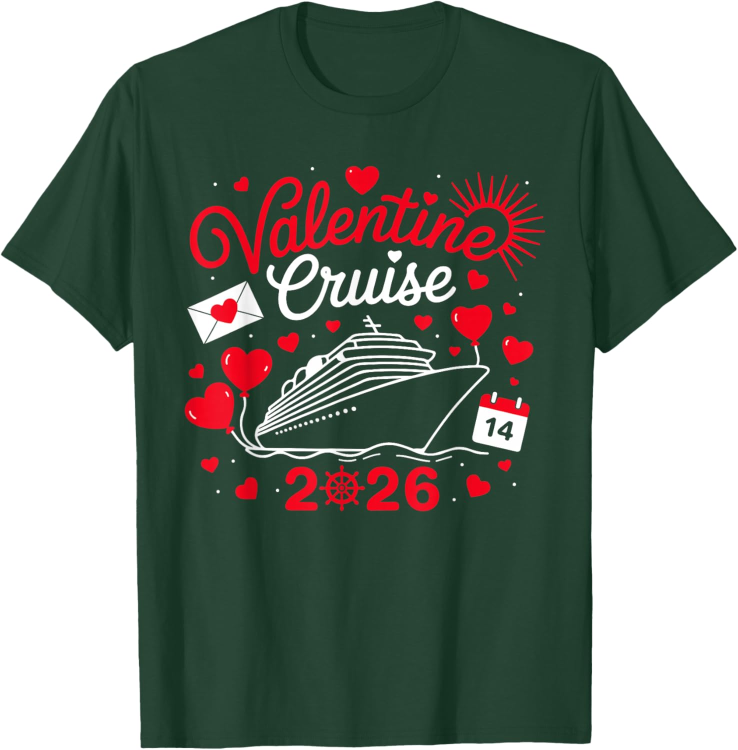 Cute Valentine Cruise 2026 Matching Couple Holiday T-Shirt - T-Shirt | Forest