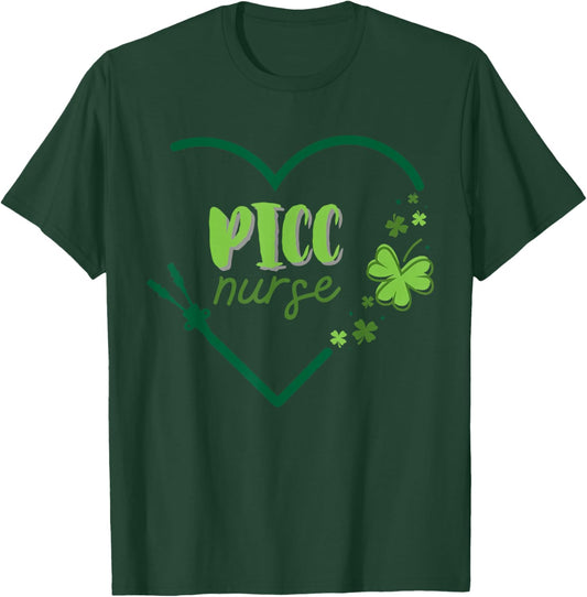 PICC Nurse Cute Heart Shamrock St Patrick's Day Infusion T-Shirt - T-Shirt | Forest