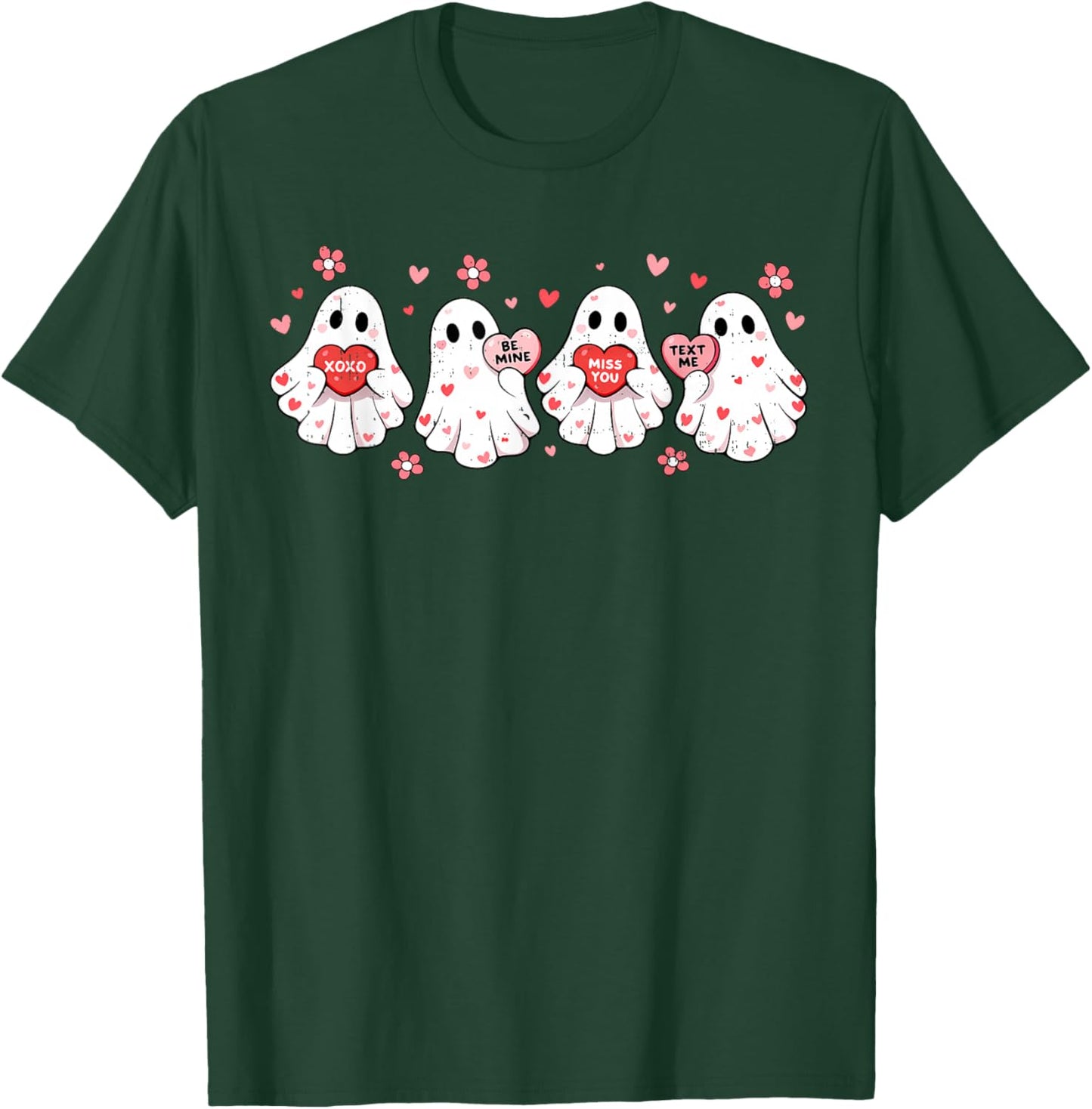 Cute Ghost Love Hearts Valentines Day Teens Girls T-Shirt - T-Shirt | Forest
