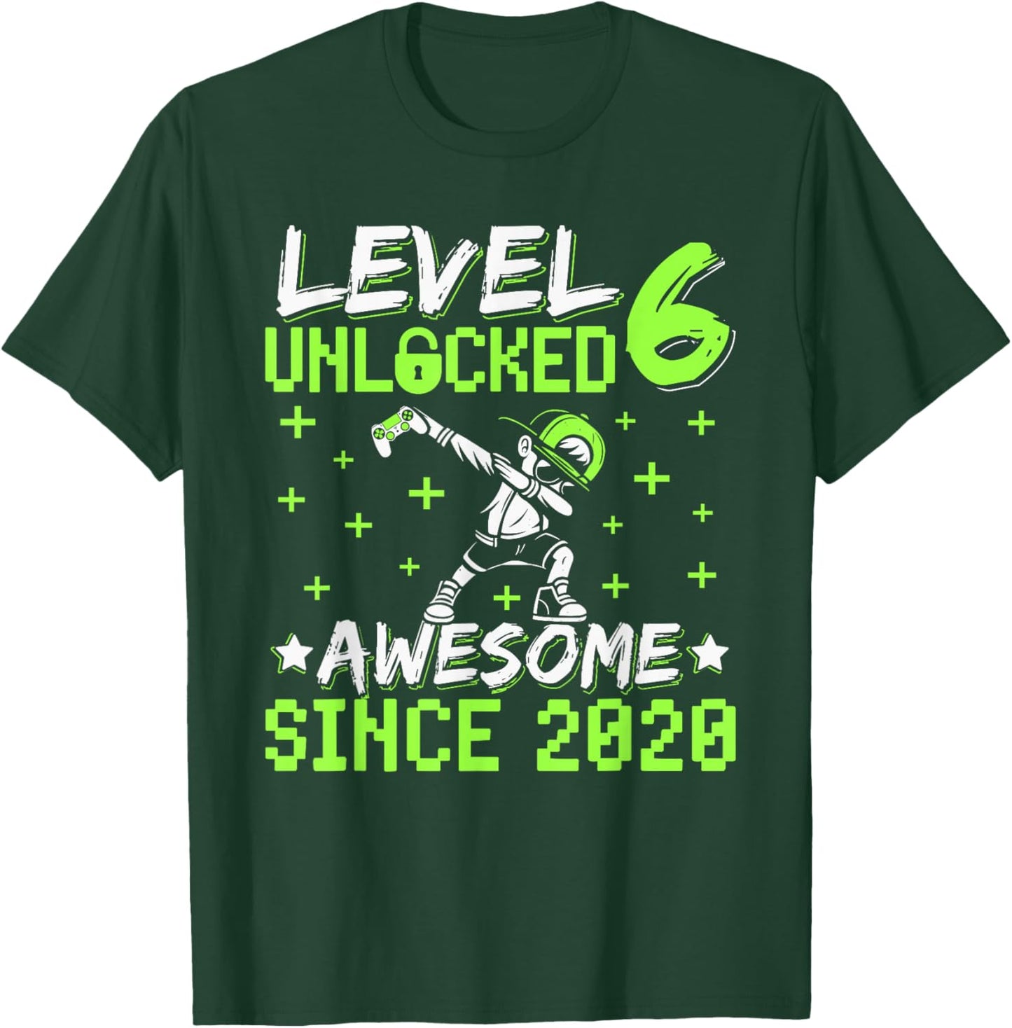 Level 6 Unlocked Awesome Since 2020 6th Birthday Gamer Boy T-Shirt - T-Shirt | Forest