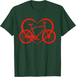 Bike Heart Bicycle Love Cycling Valentine's Day Women Men T-Shirt - T-Shirt | Forest