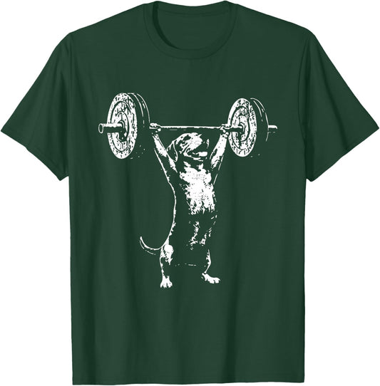 Retro Weight Lifting Gym Dachshund Dog Deadlift Funny T-Shirt - T-Shirt | Forest