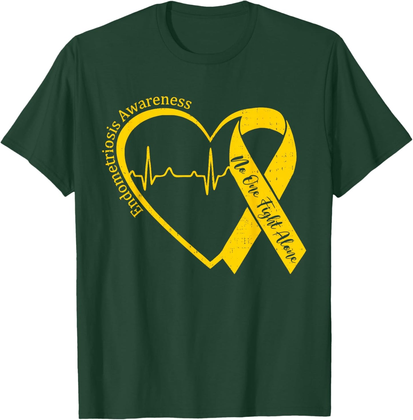 Endometriosis Awareness Heart Yellow Ribbon Endo Support T-Shirt - T-Shirt | Forest