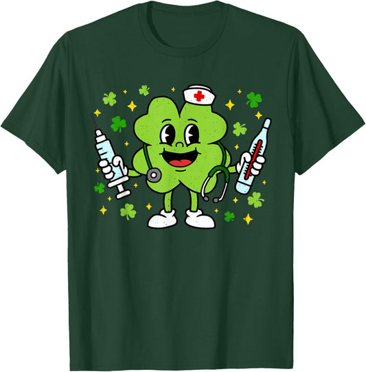 Irish Nurse St Patricks Day Scrub Top Shamrock Stethoscope T-Shirt - T-Shirt | Forest