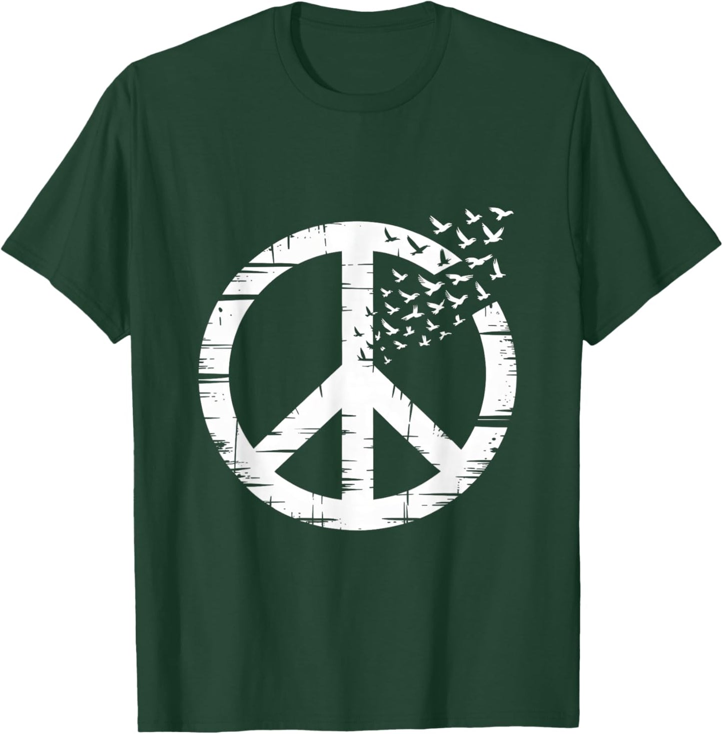 Peace Symbol Hippie Minimalist Flying Birds Activist T-Shirt - T-Shirt | Forest