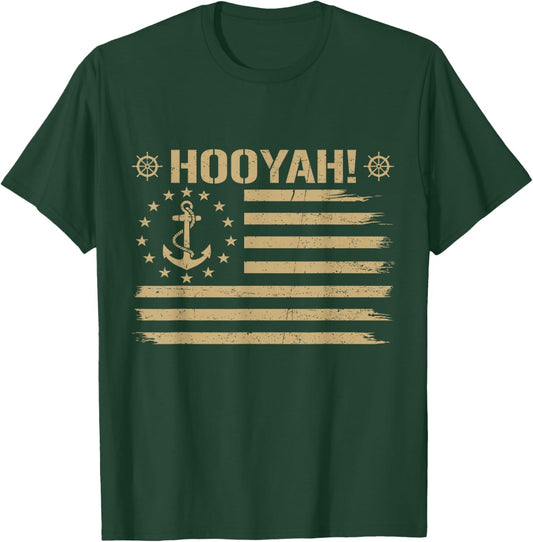 Hooyah Funny Sailor Saying Proud US Naval Veteran Flag USA T-Shirt - T-Shirt | Forest