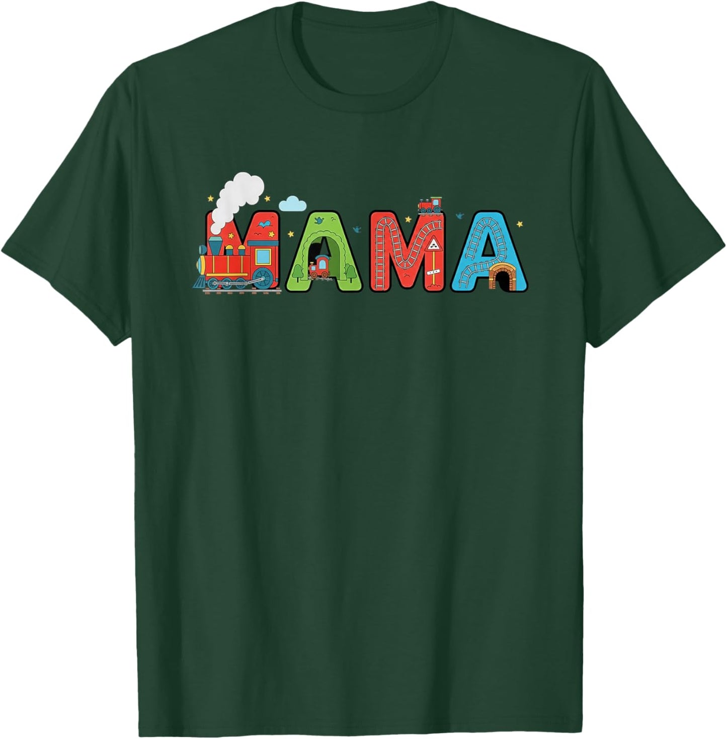 Funny Mama Birthday Boy Choo Choo Train Kids Family Party T-Shirt - T-Shirt | Forest