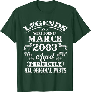 23rd Birthday Gift Legend Born in March 2003 23 Yrs Old T-Shirt - T-Shirt | Forest