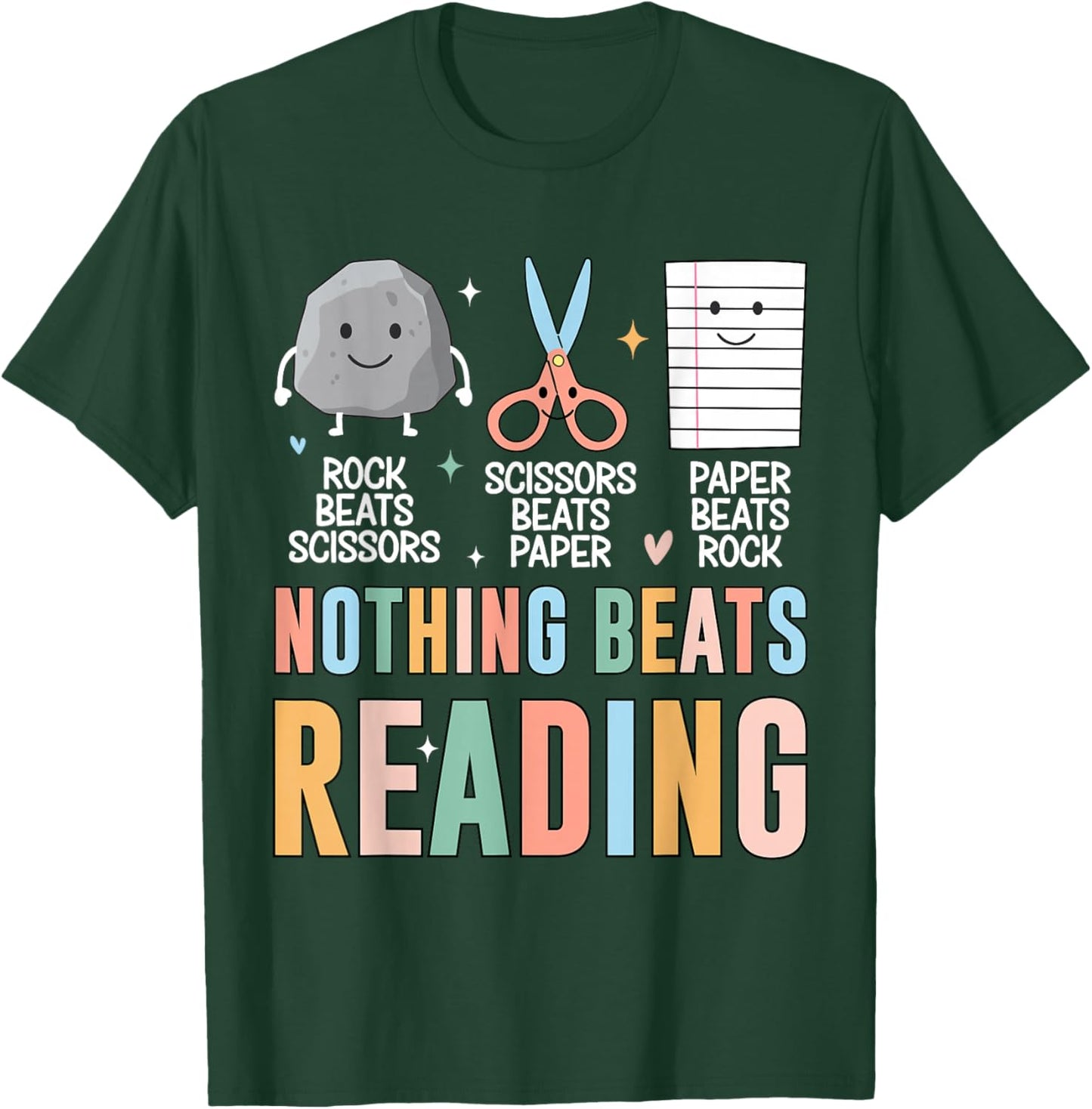 Nothing Beats Reading Rock Paper Scissors Funny Books Lover T-Shirt - T-Shirt | Forest