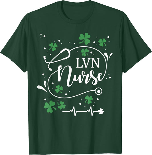 St Patrick's Day LVN Nurse Irish Shamrock St Paddy T-Shirt - T-Shirt | Forest