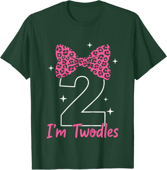 Kids I’m Twodles 2nd Birthday Girl Bow T Shirt T-Shirt - T-Shirt | Forest