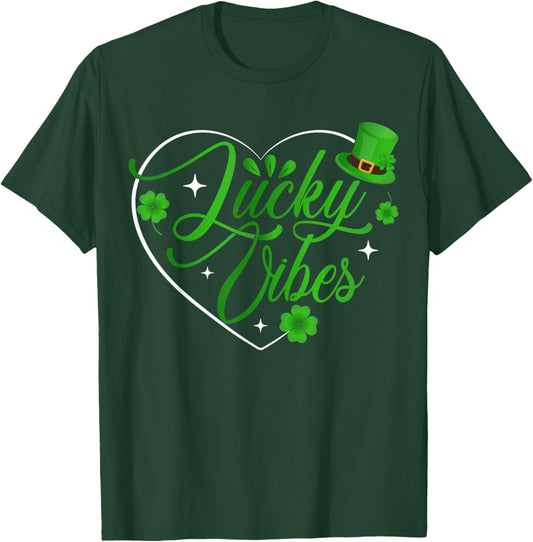 Lucky Vibes St Patrick’s Day Shirt Shamrock Heart T-Shirt - T-Shirt | Forest