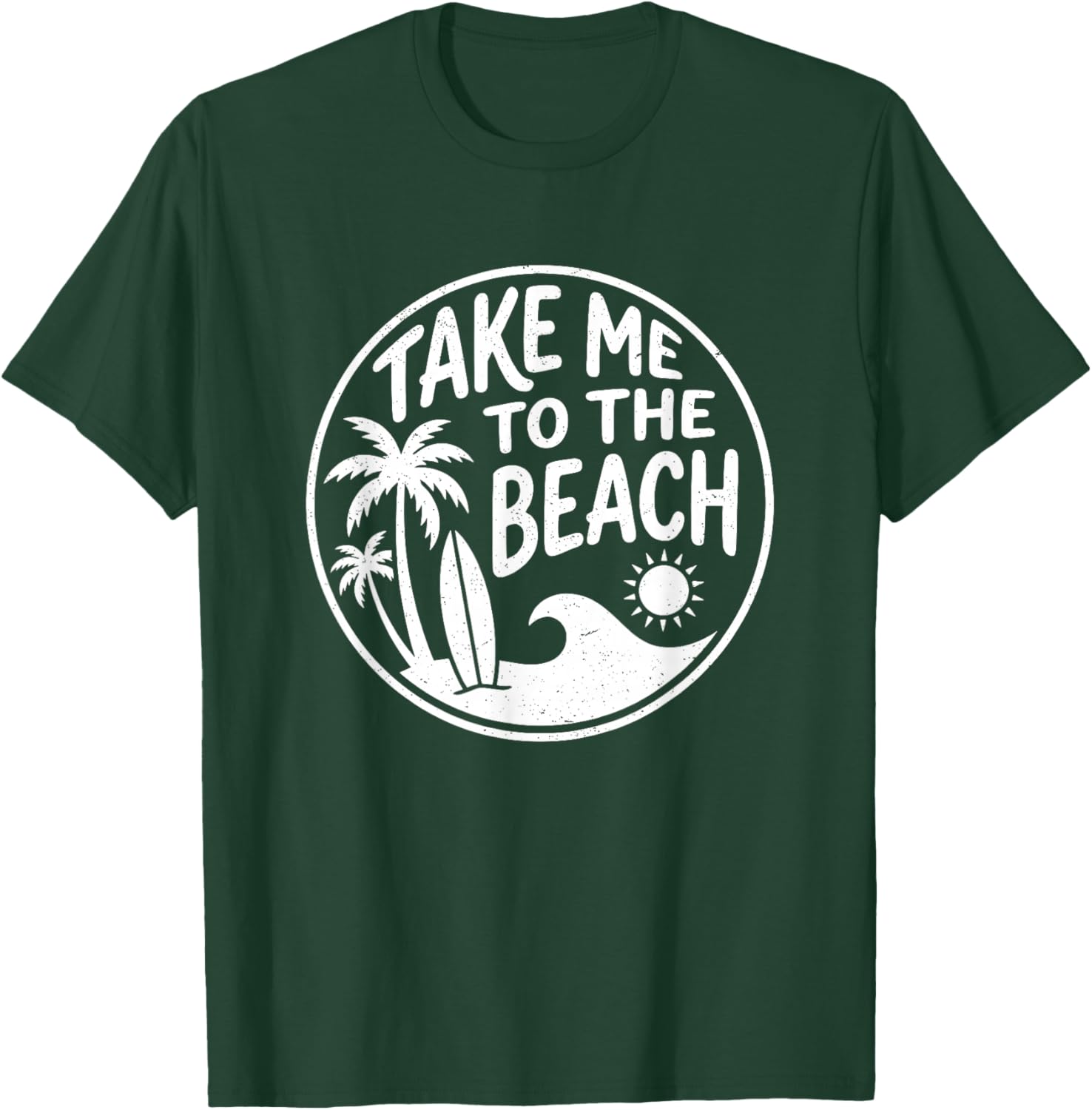 Take Me to The Beach Retro Circle Palm Tree Surfboard Art T-Shirt - T-Shirt | Forest