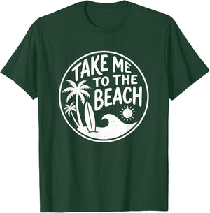 Take Me to The Beach Retro Circle Palm Tree Surfboard Art T-Shirt - T-Shirt | Forest