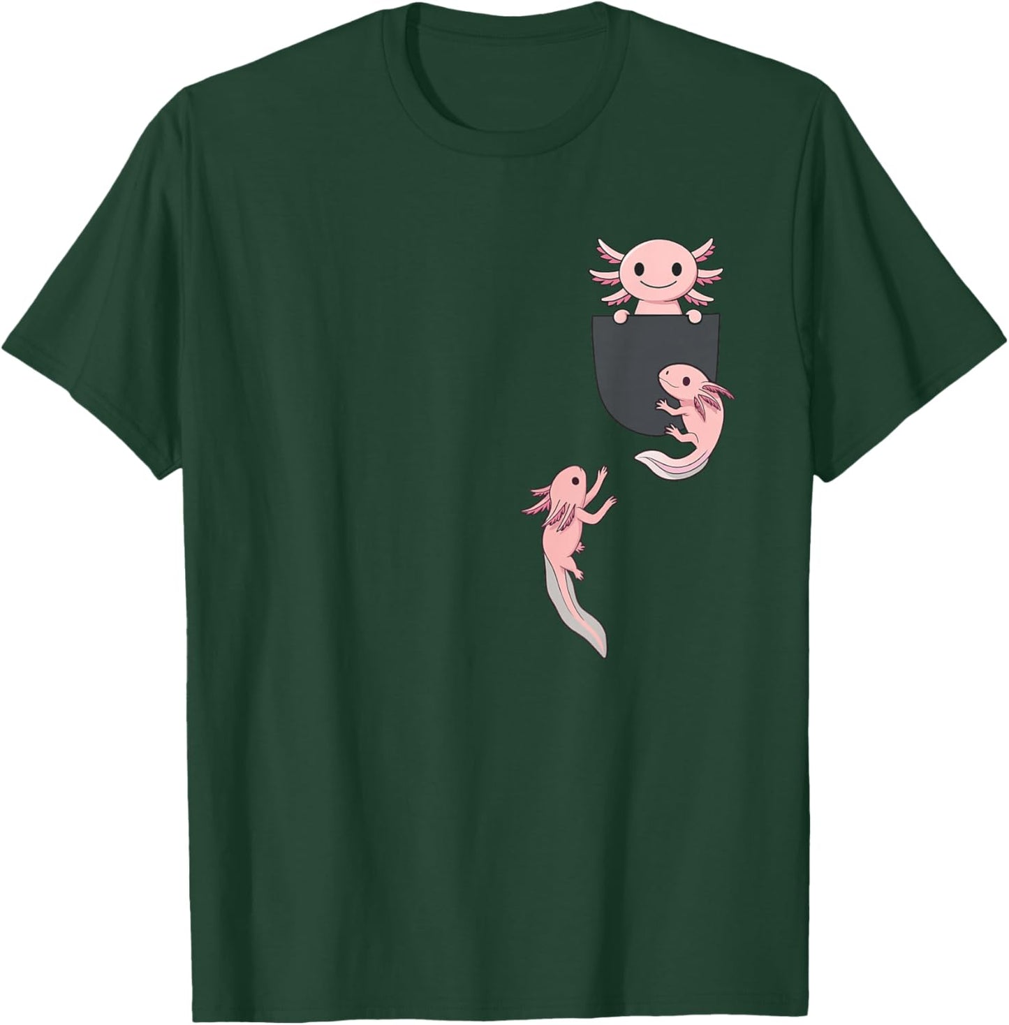 Cute Little Axolotl Playing Climbing in Pocket Men Women Kid T-Shirt - T-Shirt | Forest
