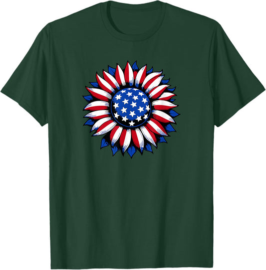 Let Freedom Bloom Patriotic American Sunflower USA Flag T-Shirt - T-Shirt | Forest