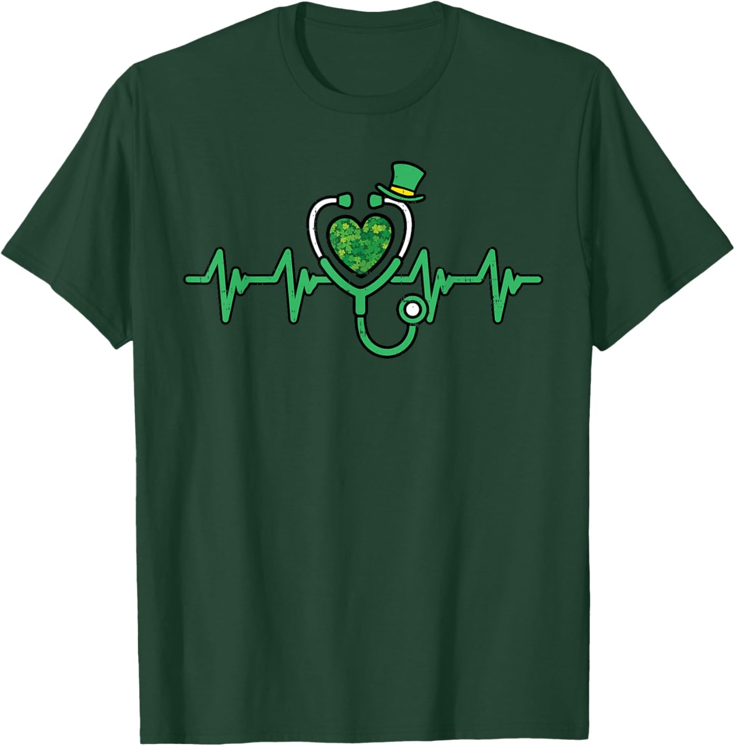 St Patricks Day Nurse Heartbeat Saint Pattys Scrub Top Women T-Shirt - T-Shirt | Forest