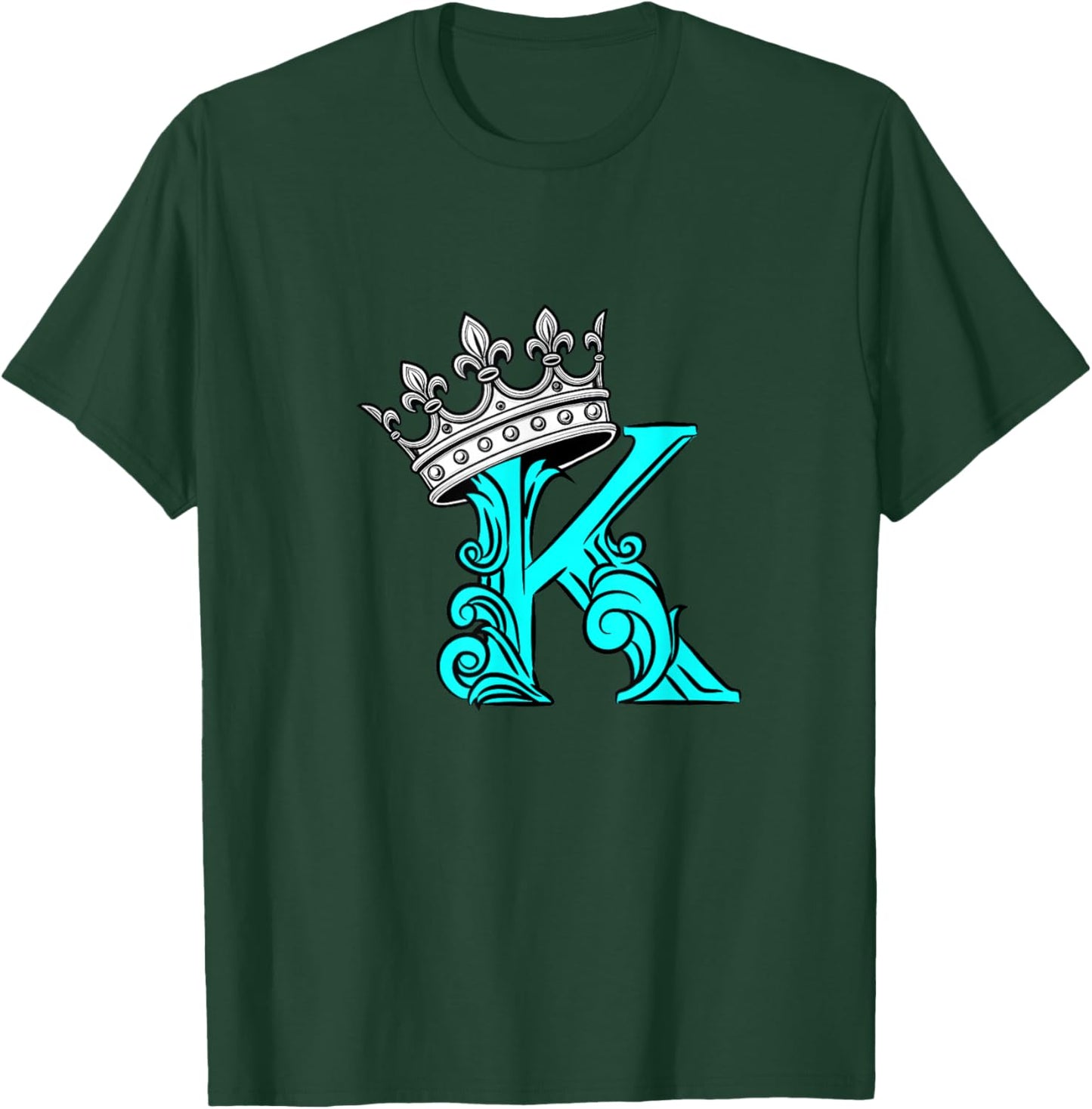 Turquoise Color Letter K Initial + Crown Turquoise Graphic T-Shirt - T-Shirt | Forest