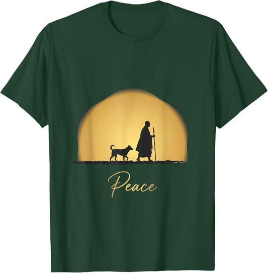 Walk for Peace Monks with Aloka Dog Monks Minimalist Zen T-Shirt - T-Shirt | Forest