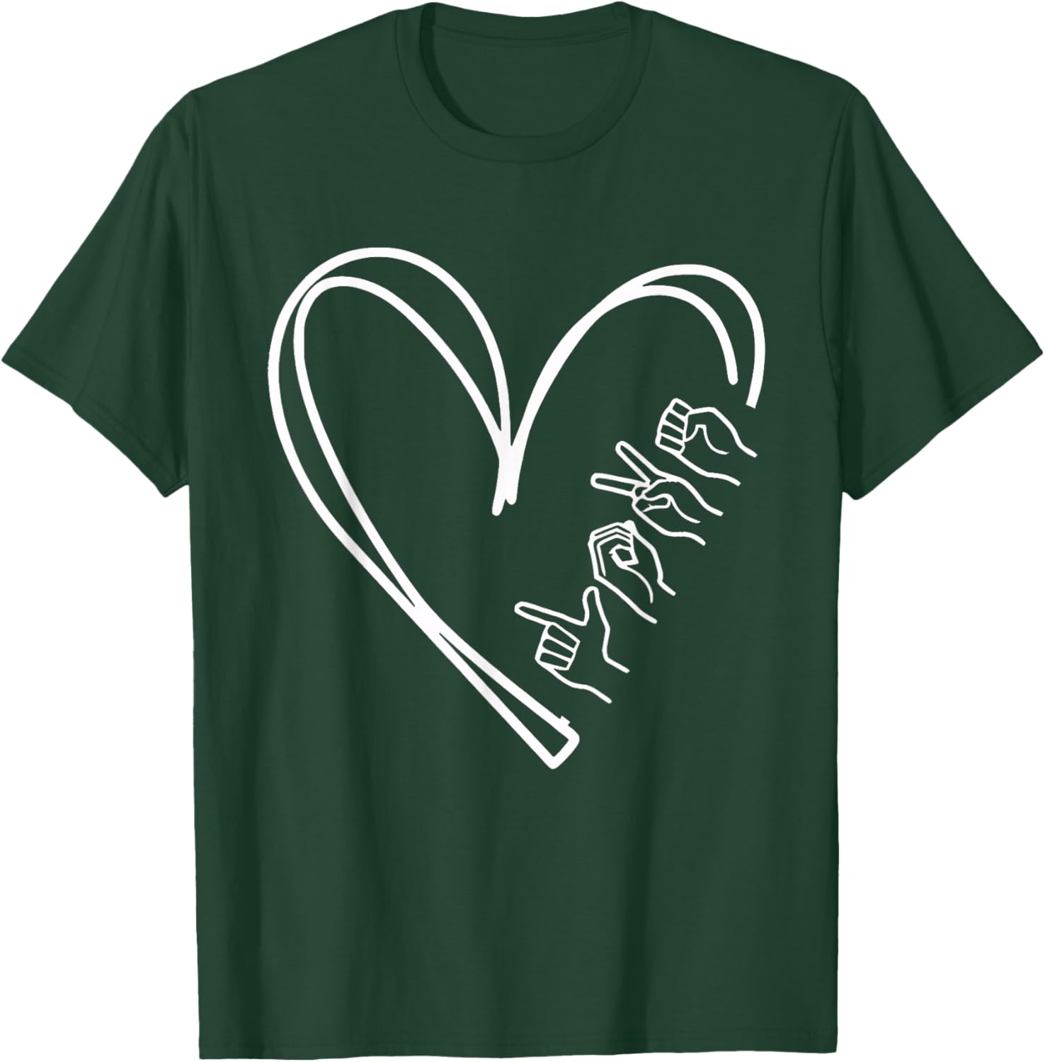 Valentines Day I Love You Hand Sign ASL Heart Women Men T-Shirt - T-Shirt | Forest
