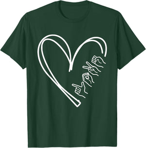 Valentines Day I Love You Hand Sign ASL Heart Women Men T-Shirt - T-Shirt | Forest