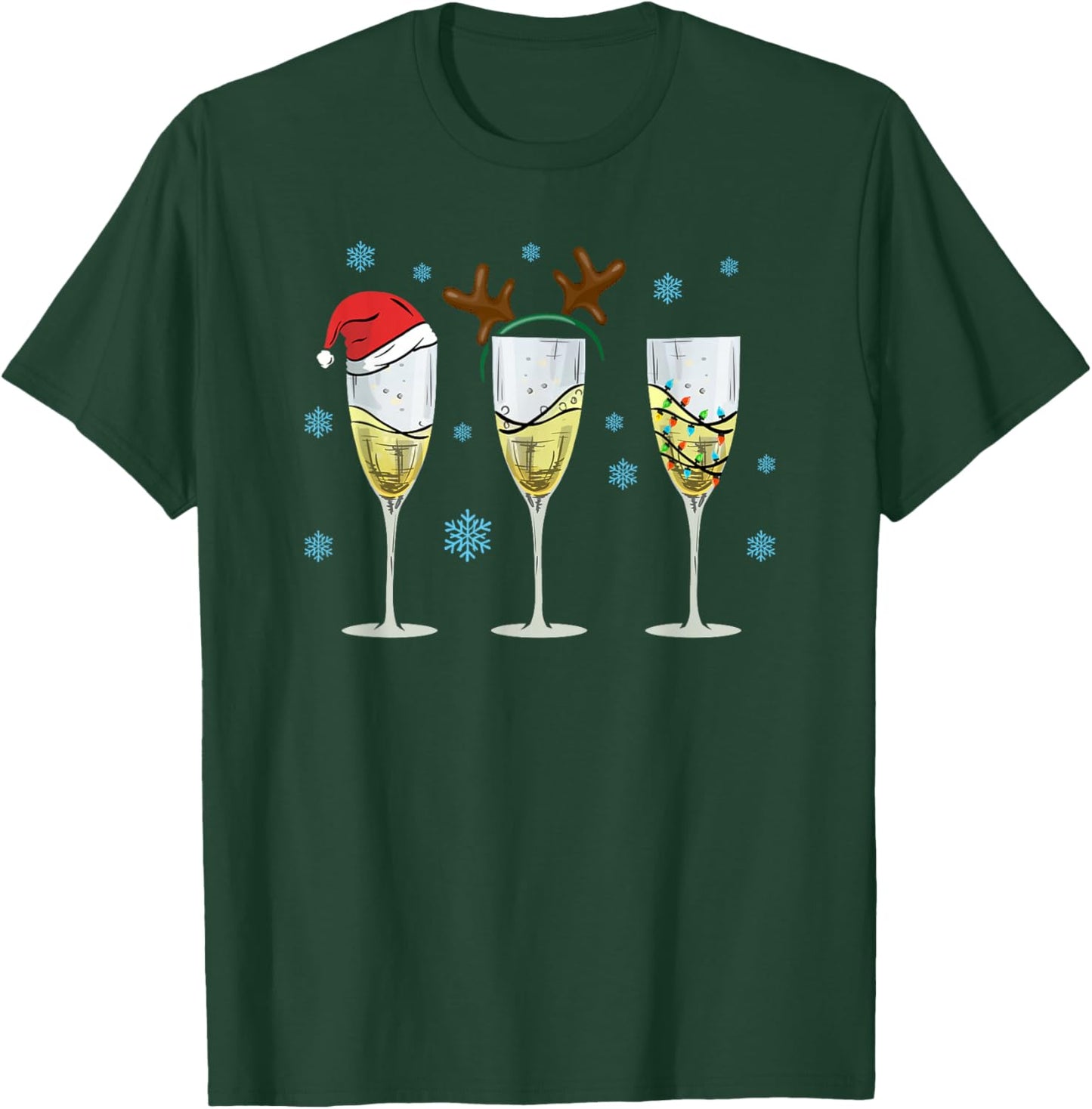 Funny Christmas Men Women Champagne Ugly Christmas T-Shirt - T-Shirt | Forest