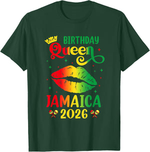 Birthday Queen Jamaica 2026 Girls Trip Party Jamaican Lips T-Shirt - T-Shirt | Forest