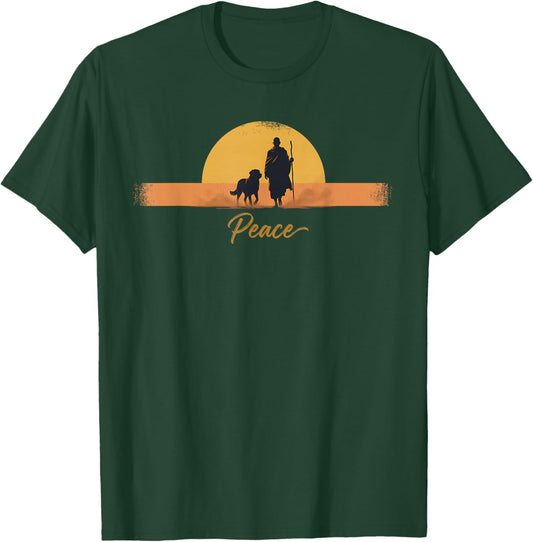 Peace Minimalist Zen Art Walk for Peace Monks with Aloka Dog T-Shirt - T-Shirt | Forest